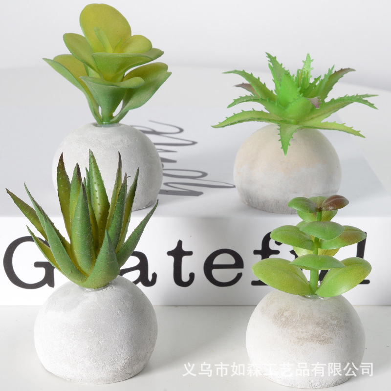 Simulación de bolas de cemento pequeñas bonsai carnosas plantación verde interior plantación de maceta de oficina pequeña decoración de escritorio props de disparo
