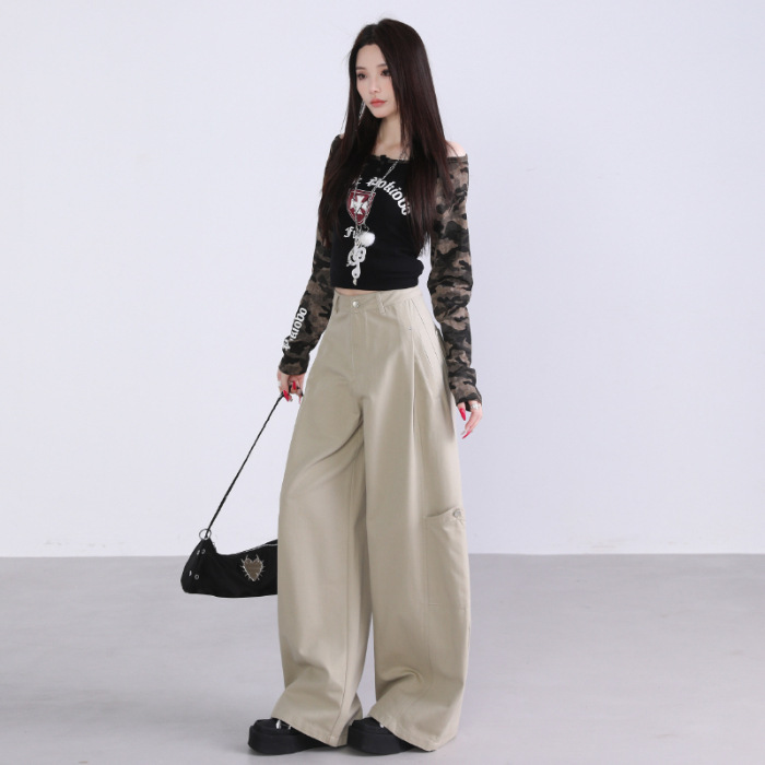 美式黑白色弯刀裤新款镰刀休闲裤女秋季显瘦百搭宽松阔腿裤长裤子|undefined