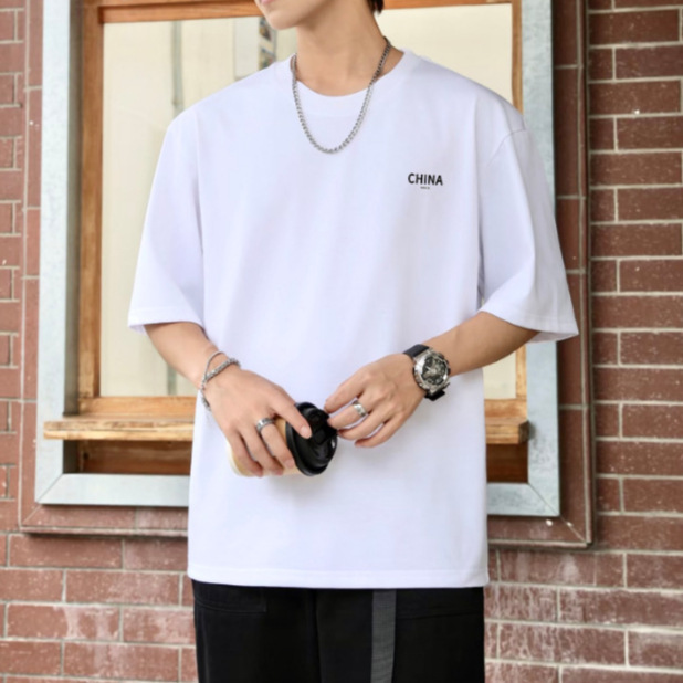 Black Milk Silk T-Shirt Men's Small Label Short-Sleeved Summer American Fashion Brand Three-Quarter Half-Sleeved Small Collar T-Shirt Bottoming Shirt