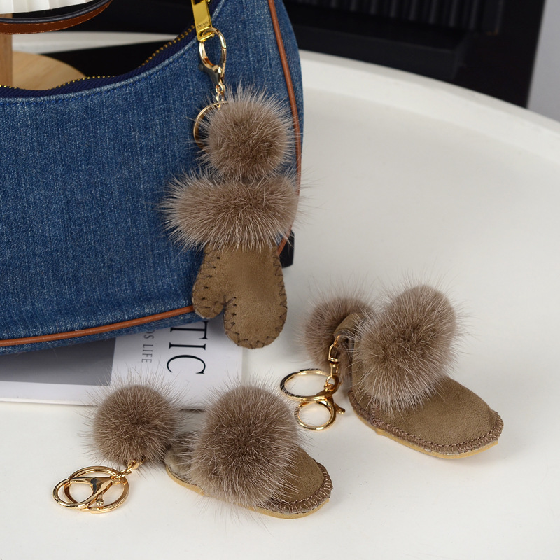 New Mink Fur Original Design Keychain Small Slippers Small Boots Small Gloves Pendant Accessories Bag Pendant