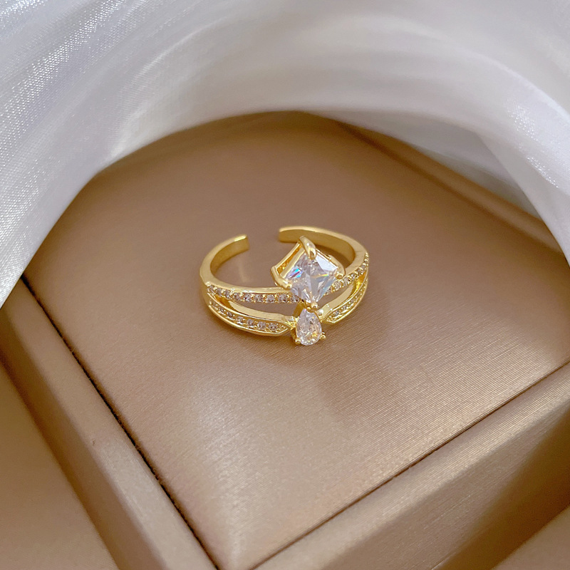 Kronen- Und Wassertropfen-ring Verstellbar Schlichter Schmuck_voghion.com