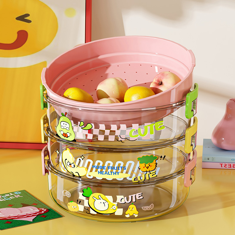Double-Layer Draining Tray for Home Use, High-Value Storage Box, Dopamine-Style Takeout Fruit Basket, Round Thickened Draining Fruit Tray