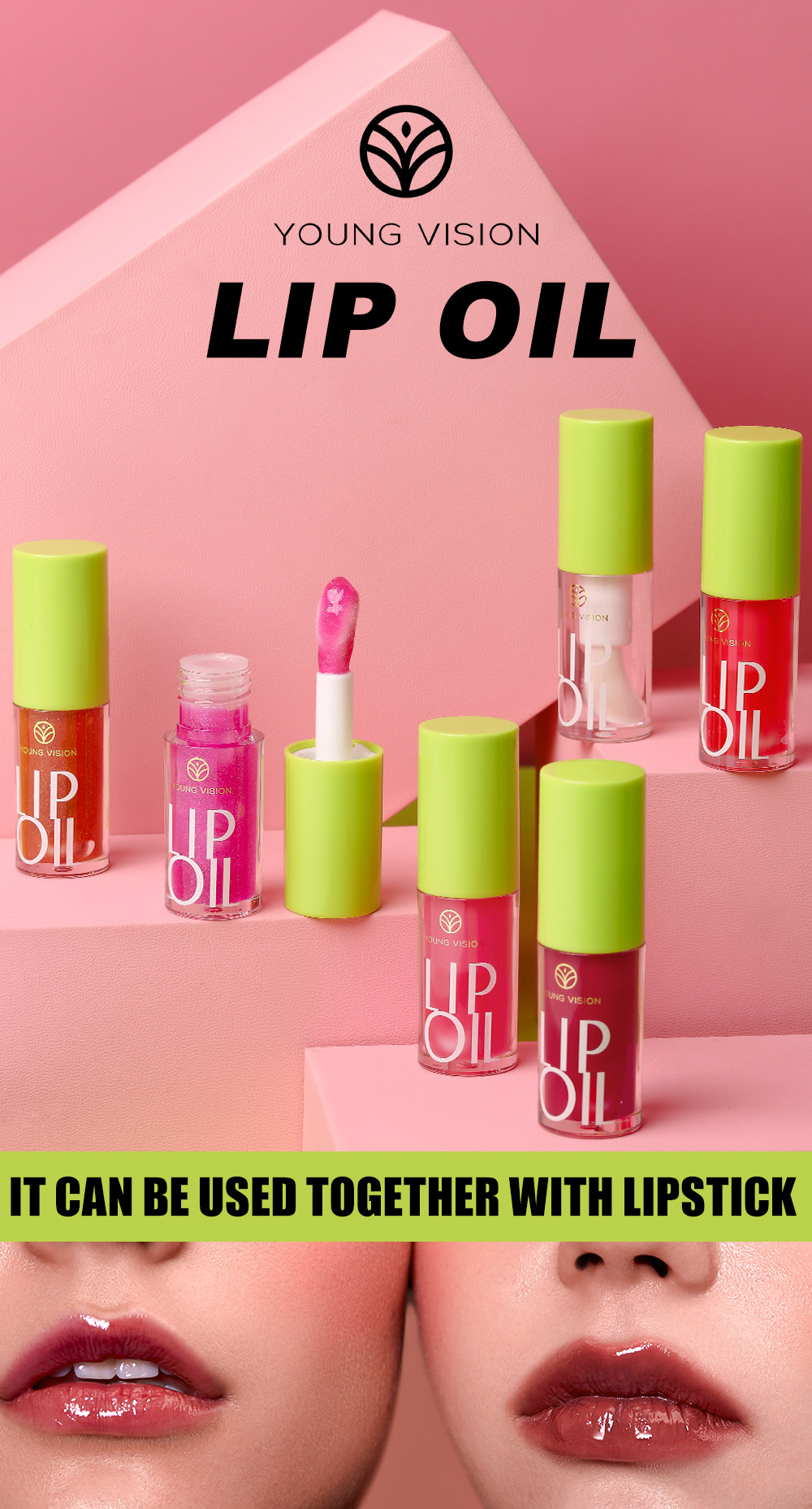 YOUNG VISION Lip Moisturizer, Lip Care Oil, Hydrating Lip Gloss and Transparent Lip Gloss are available in 6 colors Specification drawing