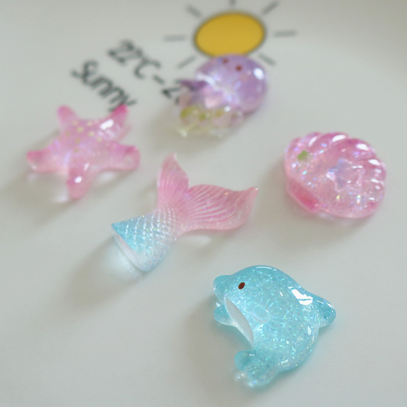 グラデーションカラーと細かいグリッターシェル樹脂パッチオーシャンスタイルヘアピン必須 DIY ジュエリーアクセサリーフィッシュテール|undefined