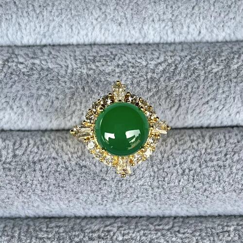 Natural green chalcedony ancient gold ring Imperial green chalcedony inlaid women's ring Blue chalcedony pink chalcedony inlaid women's ring jade