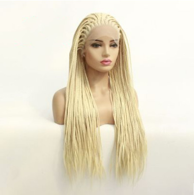 Fibra química de alta temperatura seda de oro ligero de moda europea y americana de encaje frontal tres pequeñas trenzas pelucas de trenza LW0088