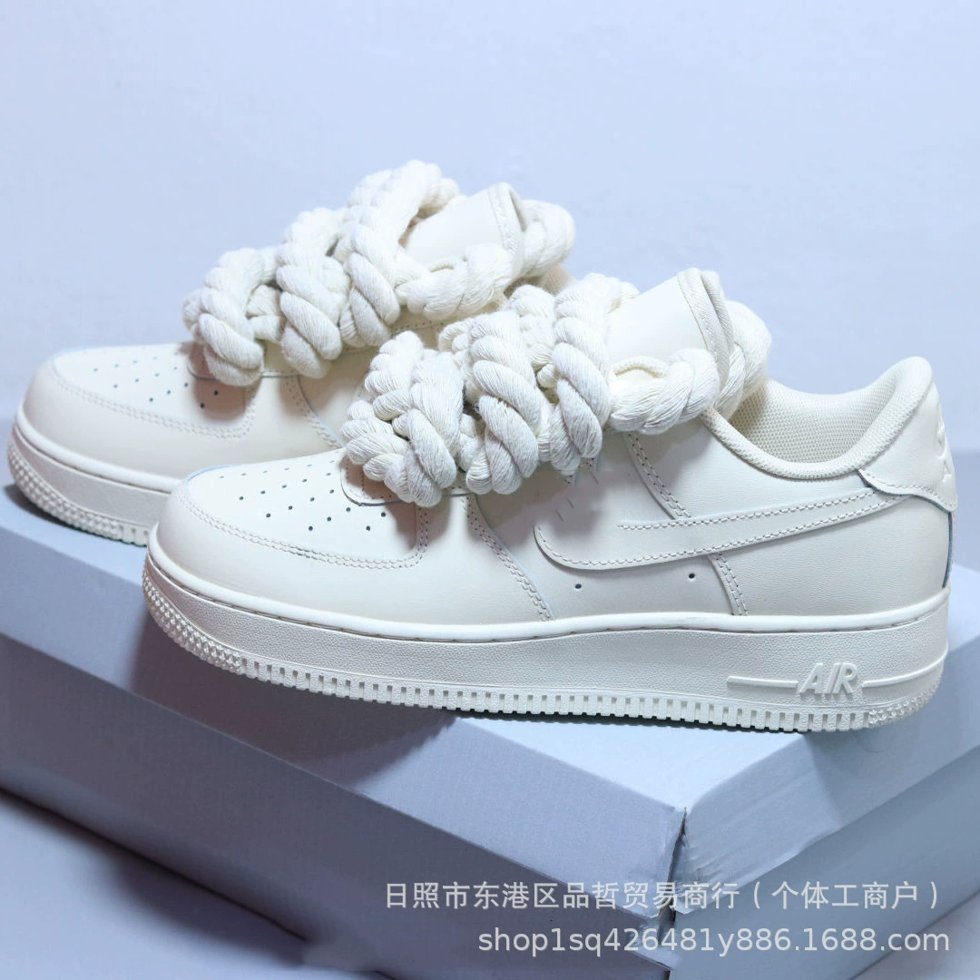 Cross-Border Wholesale Af1 Hemp Rope Sneakers Thick Laces Women's Sports Shoes Air Force One Limited Casual Men's Trendy Shoes