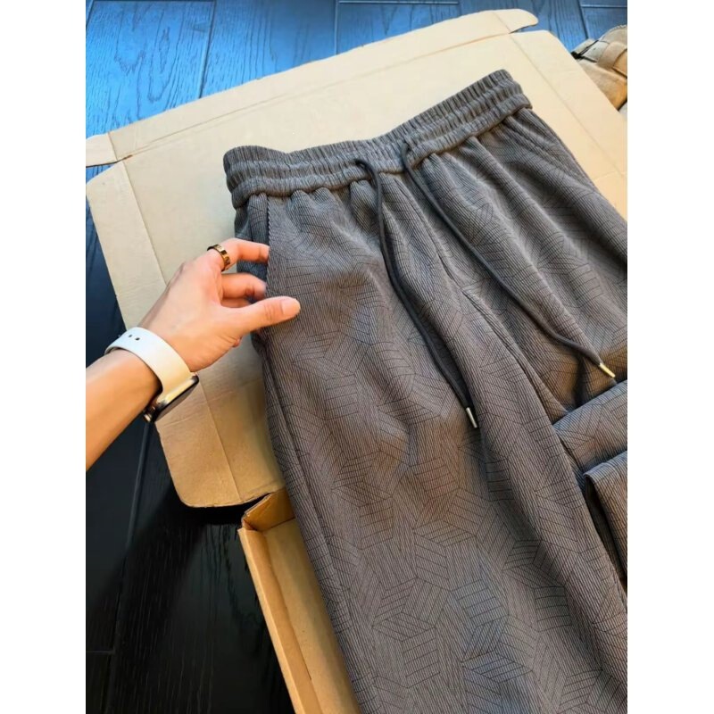 SLECCTER vintage jacquard sweatpants for men, autumn and winter, relaxed fit, textured, straight-leg casual pants