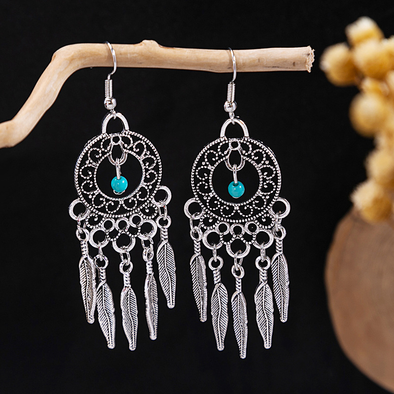 1 Pair Retro Geometric Beaded Plating Chain Alloy Drop Earrings display picture 24