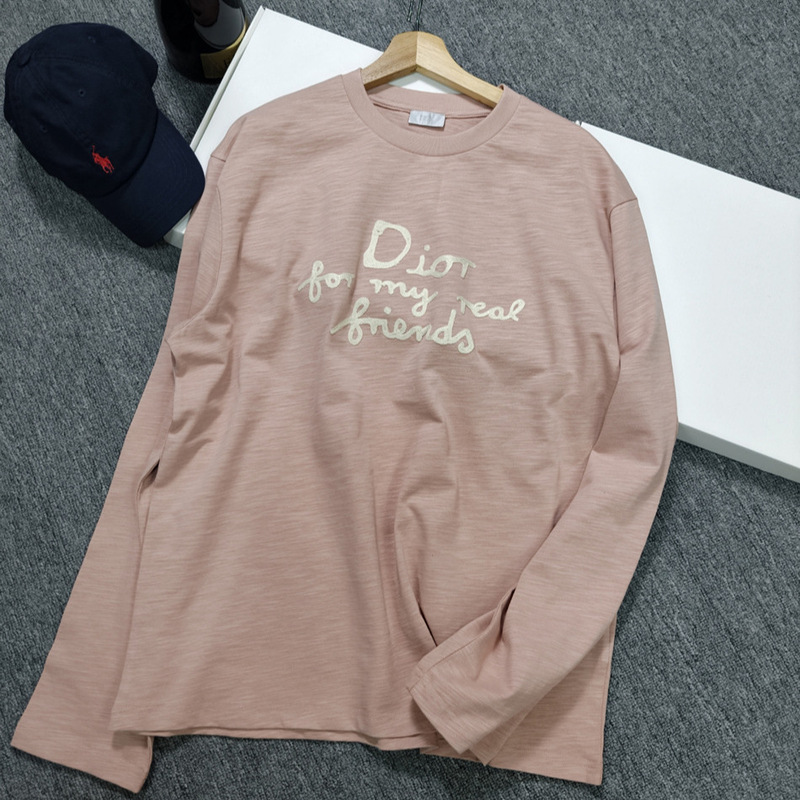 Correct Version Top-Quality 26Fw Trendy Brand New Dior Embroidered Round-Neck Unisex Long-Sleeve T-Shirt Correct Version Top-Quality 26Fw Trendy Brand New Dior Embroidered Round-Neck Unisex Long-Sleeve T-Shirt