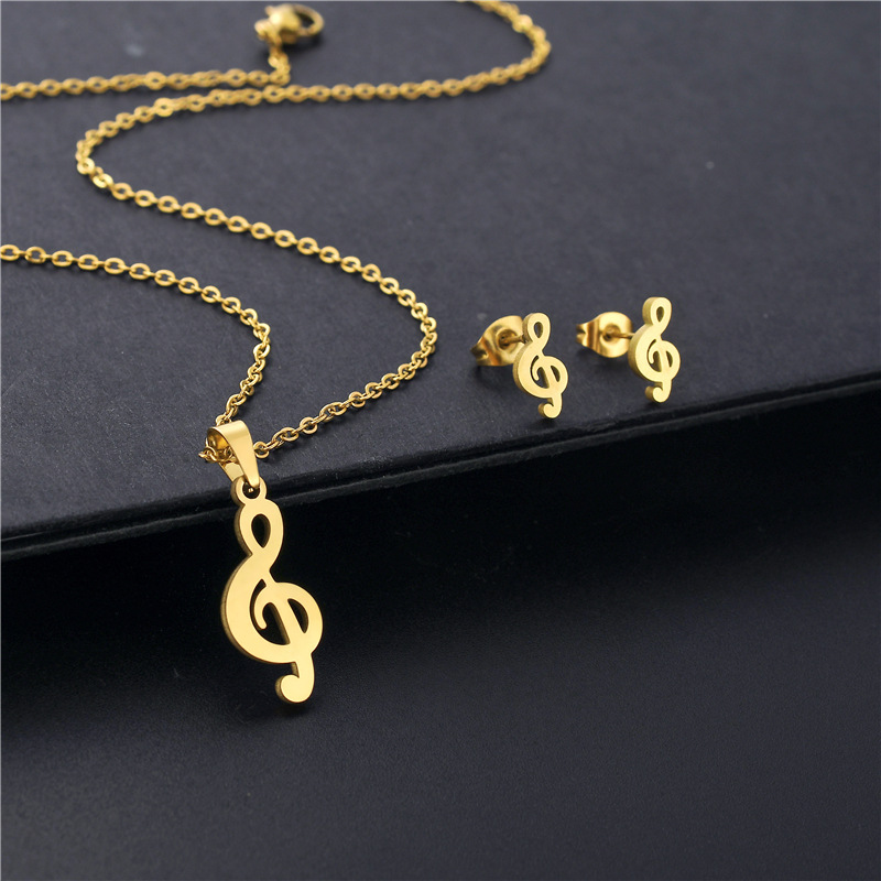 Fashion Stainless Steel Clavicle Note Necklace Earrings Set Wholesale