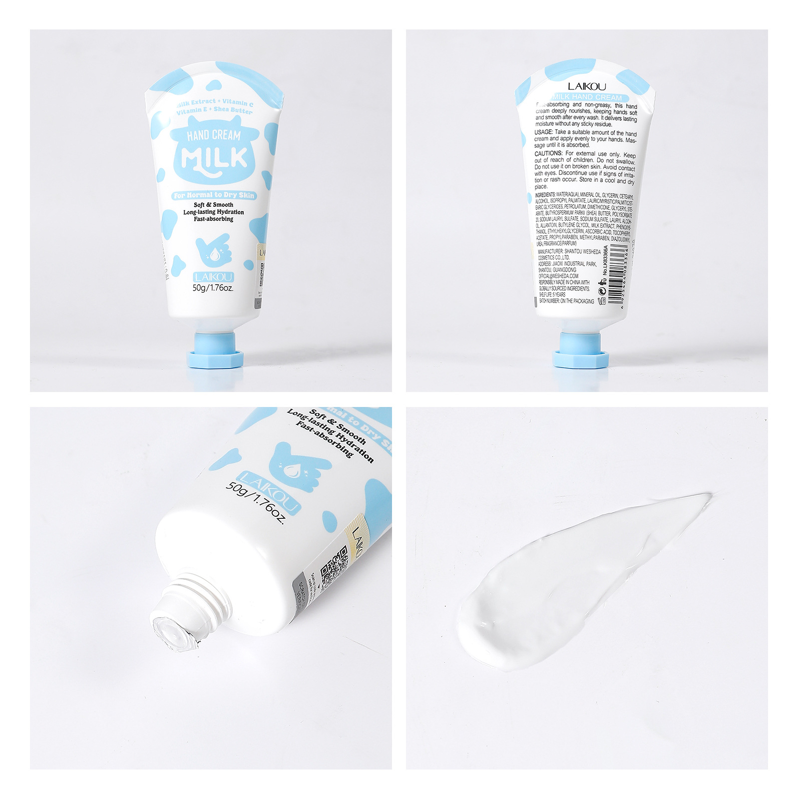 The new cross-border product LAIKOU Milk Hand cream 50G and Cream hydrates, moisturizes and nourishes the skin on hands Application Scenario