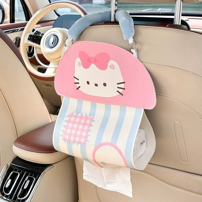 and made of leather, is a — Car tissue box/set - pink-bow-cat-leather-tissue-bag