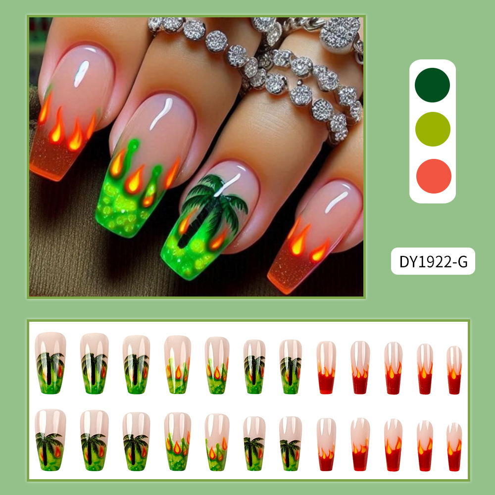 Y2K flame palma gradiente 24 piezas de vacaciones de verano manicurismo transfronterizo manicuras falsas suministro directo