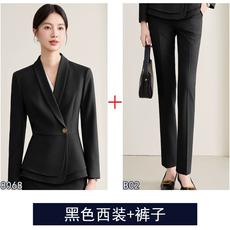 Demi-season fashionable long-sleeve, high-end fitted classic suit, brace for work
