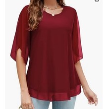 欧美外贸女装爆款夏季休闲宽松双层纯色套头喇叭袖中短款雪纺衫