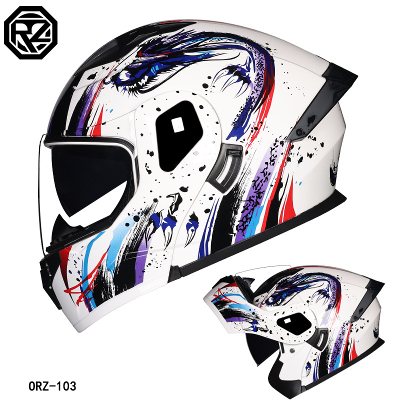 Orz casco de carcasa pequeña casco de cara a cara casco de motocicleta locomotora de doble lente hombres y mujeres de cuatro estaciones casco de crucero grande