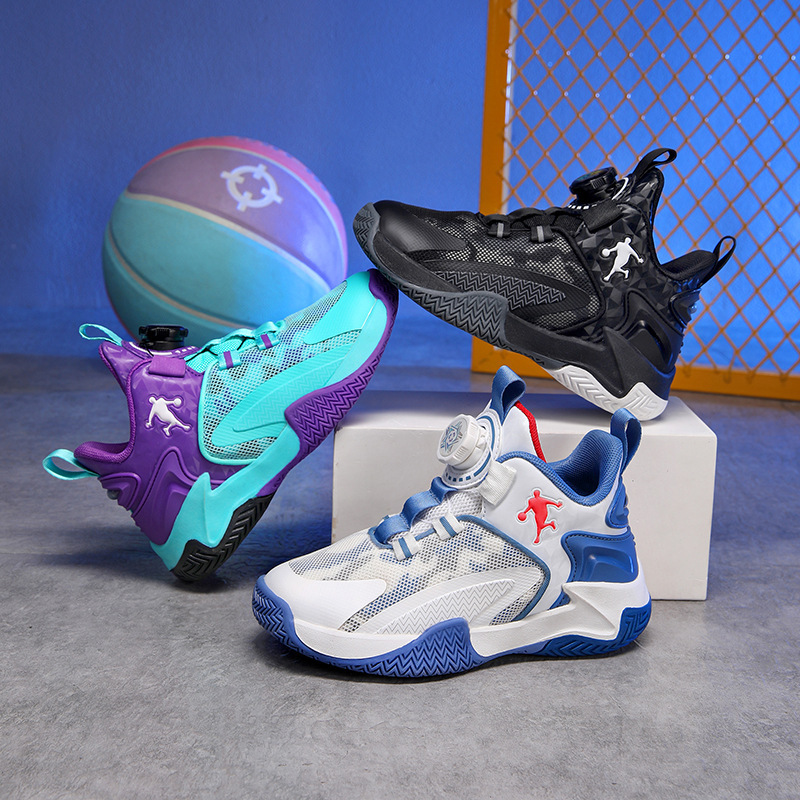 Children's Basketball Shoes 2026 Autumn Rotating Buckle Boys' Sports Shoes for Older Kids Practical Basketball Shoes Wholesale