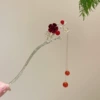 1#Velvet red red bead pendant hair bun-gold (bag)