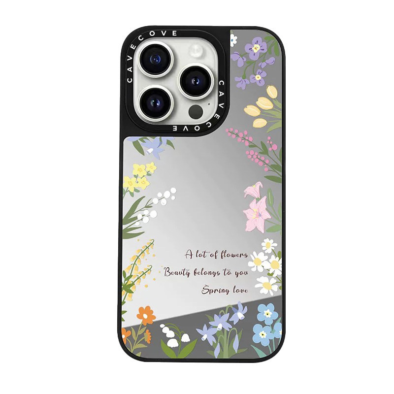 碎花适用苹果17手机壳iPhone15promax带补妆镜13高级感女14plus新