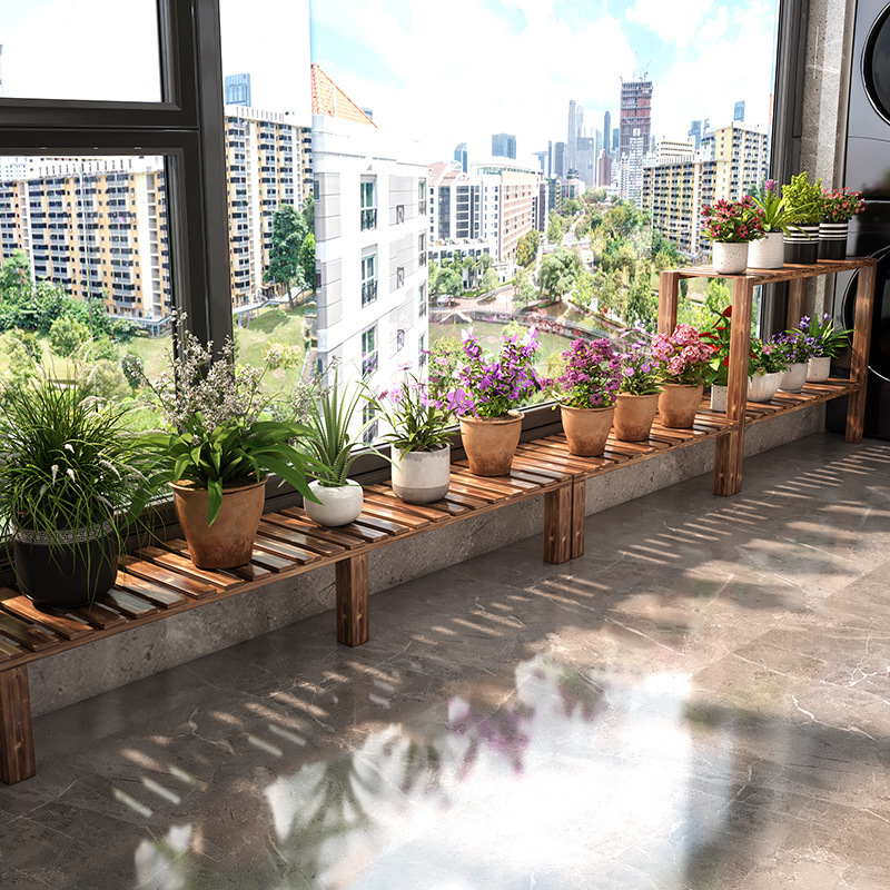 阳台花架窗台延伸板置物架实木防腐木加宽可定扩展架花盆架高低g^|undefined