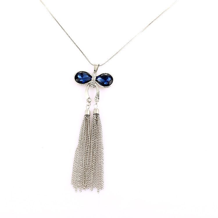 YH ~ nueva mariposa doble borla collar mujeres japonés y coreano elegante todo partido largo cristal imitación joya suéter cadena Accesorios