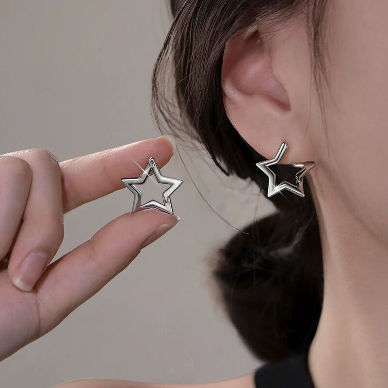 925 Silver Needle Star Earrings Niche Design Women's Earrings 2025 New Hot Style Earrings with a Light Luxury and High-End Feel