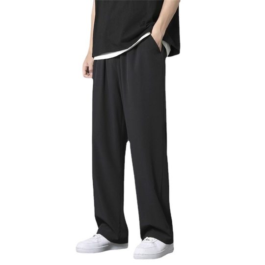 Pants men's summer thin ice silk suit pants casual trousers ins trendy straight drop feeling loose sports cropped pants
