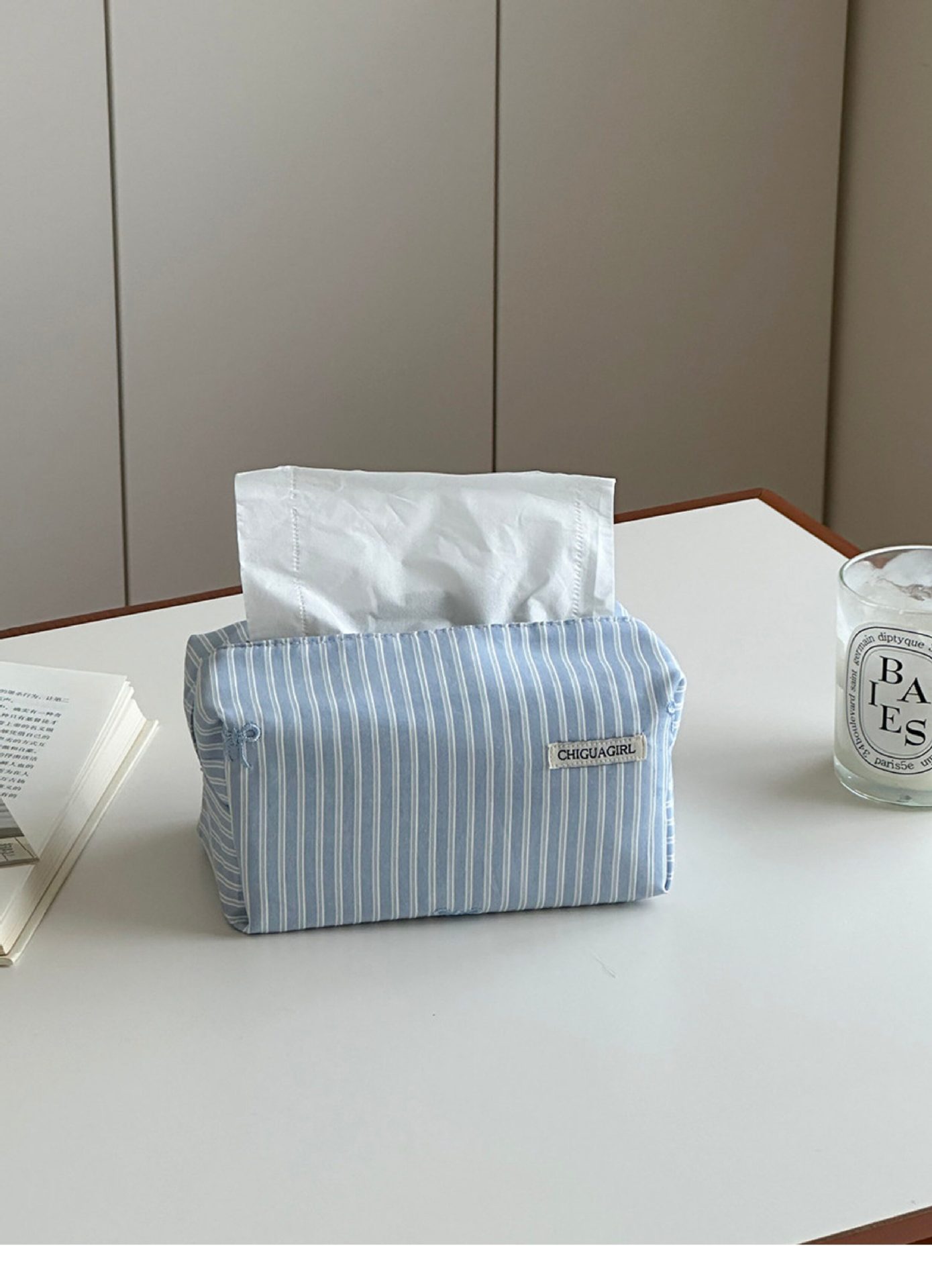 Nordic-style polka dot tissue box, fabric rectangular countertop home storage box, Korean-style ins tissue box decoration
