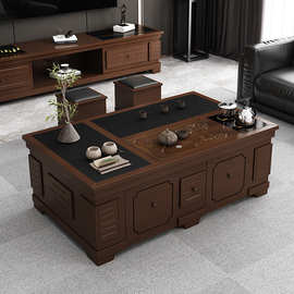 A*岩板功夫茶几火烧石套装办公室泡茶台一体具现代简实木家用客厅