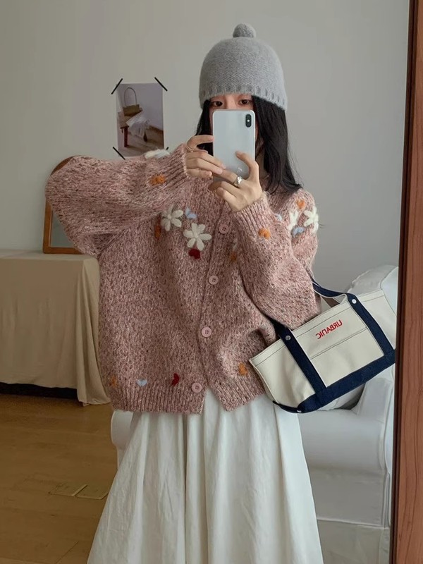 韩系甜美文艺小清新针织衫女2025秋冬新款慵懒风百搭宽松开衫毛衣|undefined