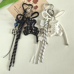 クロスボーダー高級感PU皮質熊蝶結び編み紐キーホルダー創意カバンアクセサリーペンダントキーホルダー