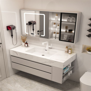 Modern Light Luxury Slate Bathroom Washbasin Cabinet Integrated Seamless Washing Machine Bathroom Cabinet Side Storage Processing