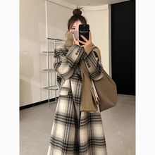 格子毛呢外套女秋冬新款韩系中长款宽松加厚赫本风呢子大衣