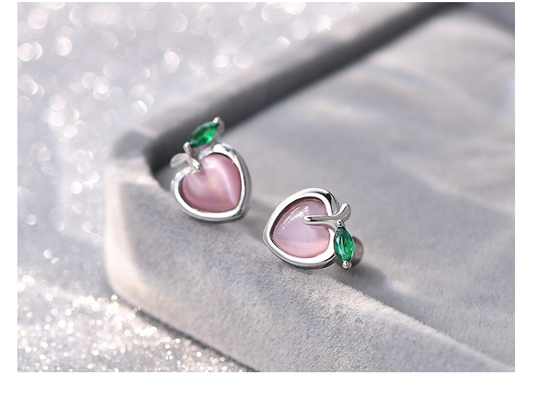 Simple Style Peach Silver Plating Inlay Artificial Gemstones Ear Studs 1 Pair