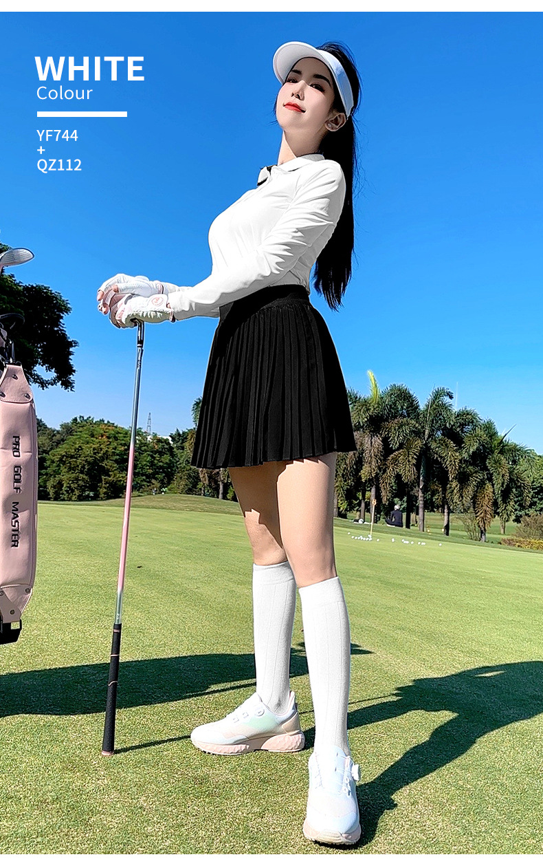 Áo thun dài tay golf nữ PGM cổ sườn ôm eo — YF744 [Cổ sườn có màu/vải co giãn] Áo sơ mi POLO màu trắng chi tiết 5