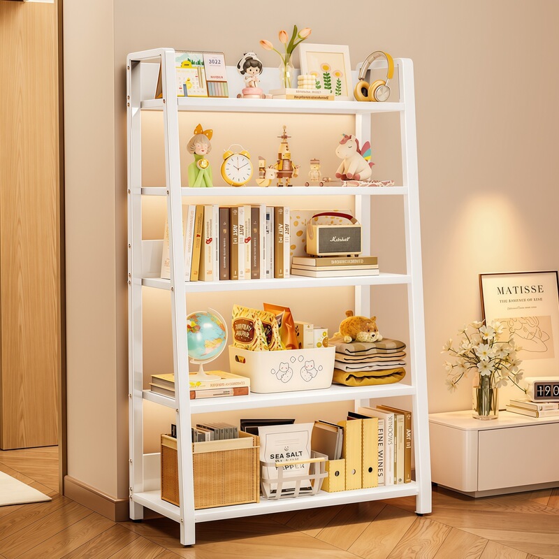 Household Steel Bookshelf Living Room Floor-Standing Multi-Layer Storage Rack Ladder Storage Rack Storage Room Bedroom Storage Cabinet