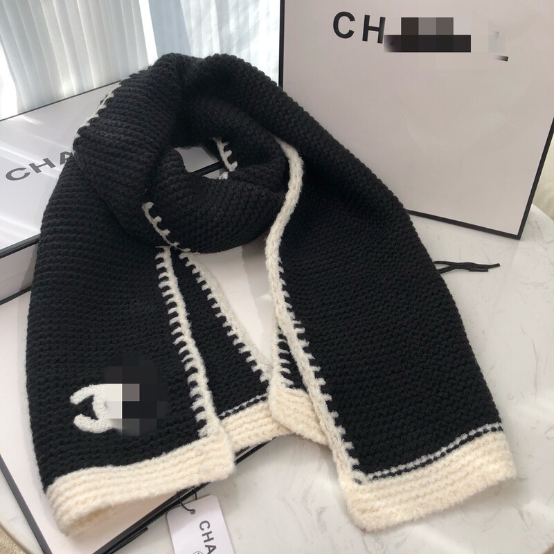Chanel-Style 2026 New Model Letter Cc Chanel Edge-Sewn Knitted Scarf for Women, Winter Thickened Warm Neck Scarf Chanel-Style 2026 New Model Letter Cc Chanel Edge-Sewn Knitted Scarf for Women, Winter Thickened Warm Neck Scarf