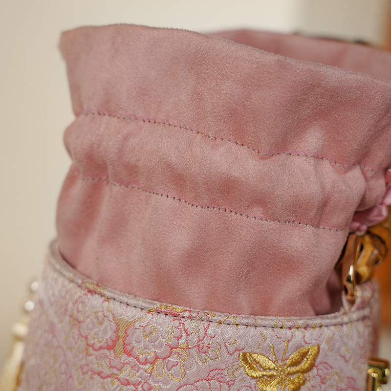 Golden Butterfly Garden Embroidered Handbag - Vintage Qipao Banquet Bag - High-Precision Embroidery Small Bucket Bag - Thumbnail 3