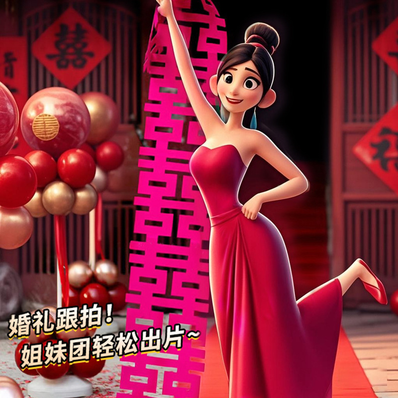 Sala de bodas diseño traje decoración de la boda Xi personaje Garland Nueva Casa Mujer hombre dormitorio decoración boda foto tire bandera