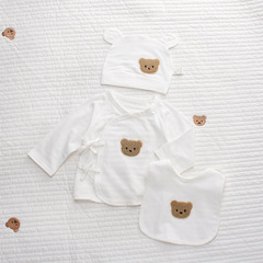 寶寶夏季超薄A類純棉長袖半背衣套裝無骨系帶護肚新生兒家居服ins