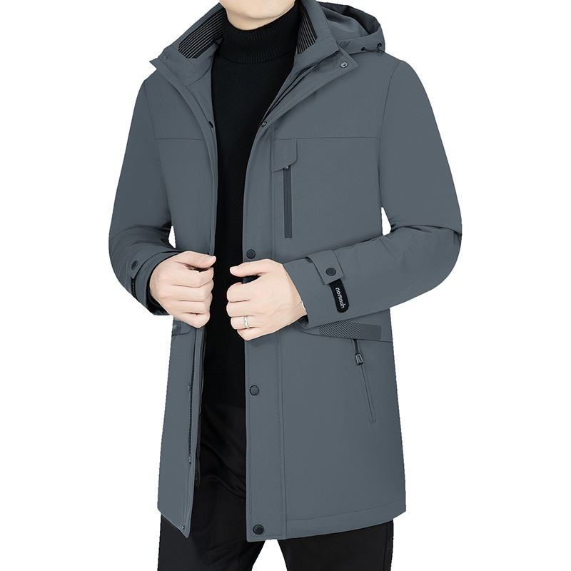 2024 chaqueta de plumón de ganso blanco de invierno gruesa y cálida chaqueta de longitud media con forro extraíble informal para hombres de mediana edad