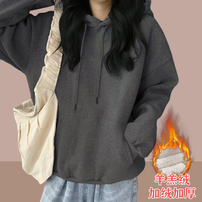 加绒连帽卫衣女情侣装2025秋冬宽松bf慵懒风休闲外套帽衫女装外贸|undefined