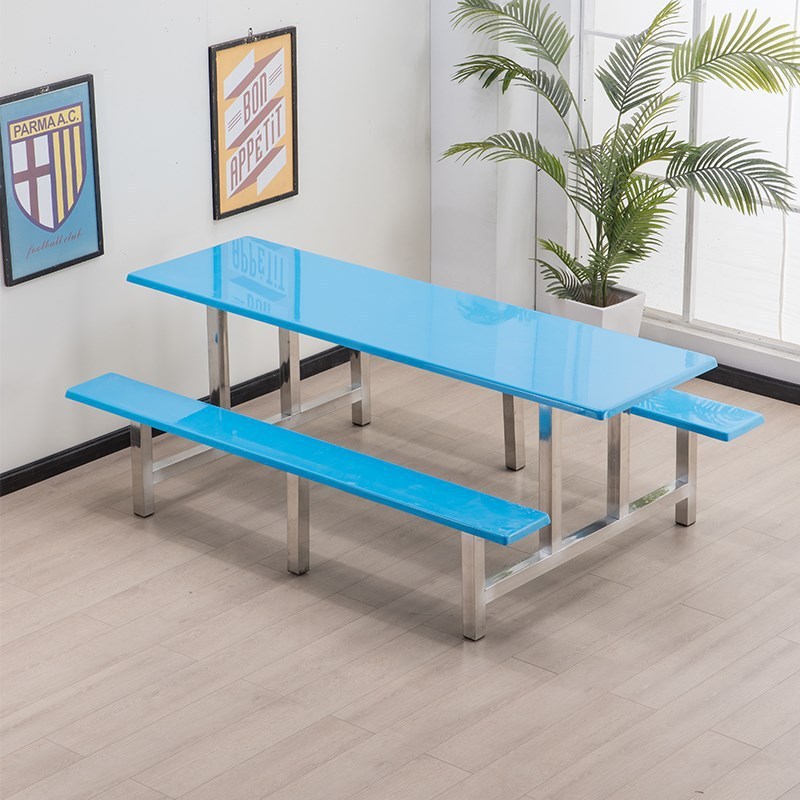 ステンレス製ファーストフードテーブル、学校レストラン、ホテルスタッフ食堂、6人用、8人用、FRP一体型ダイニングテーブルと椅子の組み合わせ|undefined