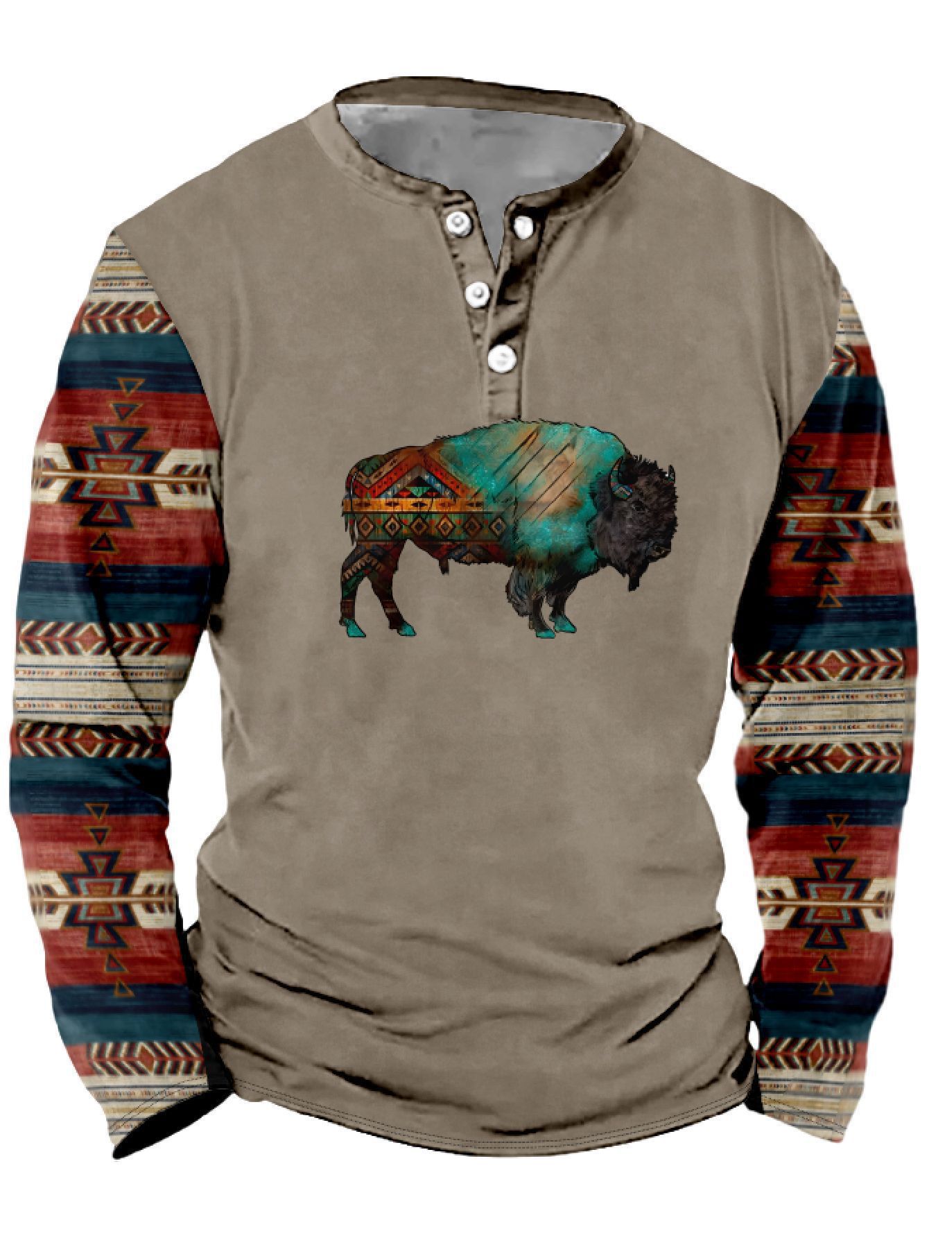 Summer Men's Digital Print 3-Button Henley Trendy Casual T-Shirt_viptrois.com