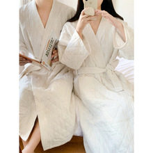 2025 冬季新款睡袍情侣睡衣女韩系简约条纹家居服