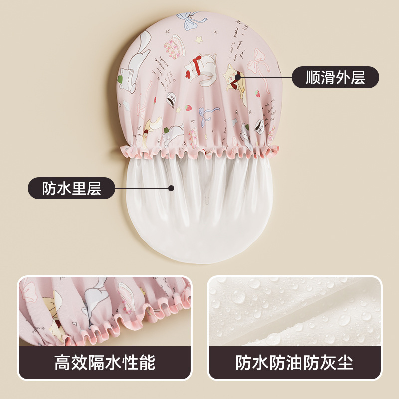 Amazon doble sombrero de baño de dibujos animados para mujeres adultos impermeable engrosado bañador lindo sombrero de ducha al por mayor