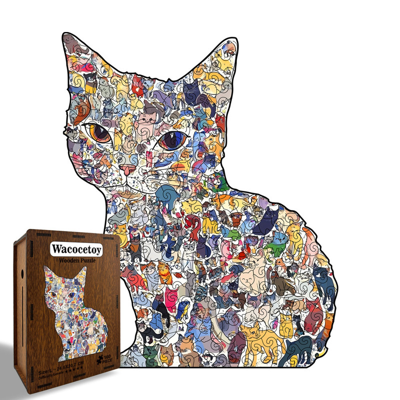 Wacocetoy Cross-Border Cat Puzzle Adult Version High Difficulty Alien-Shaped Puzzle Gift Piggy Bank Wooden Puzzle