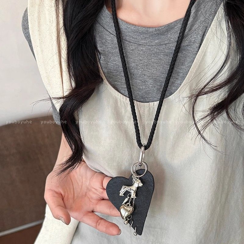 爱心小狗长款化妆镜项链女甜酷ins风毛衣卫衣链小众设计包挂配饰|undefined