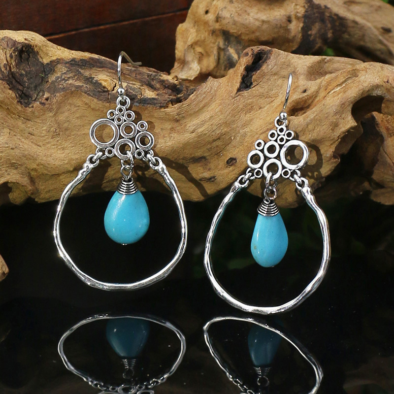 1 Pair Hip-Hop Retro Geometric Inlay Zinc Alloy Turquoise Drop Earrings display picture 13